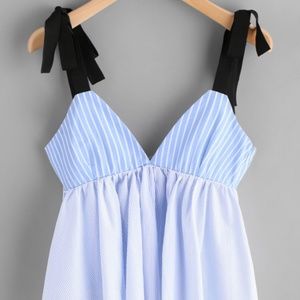 Vertical Striped Bow Tie Detail Peplum Cami Top